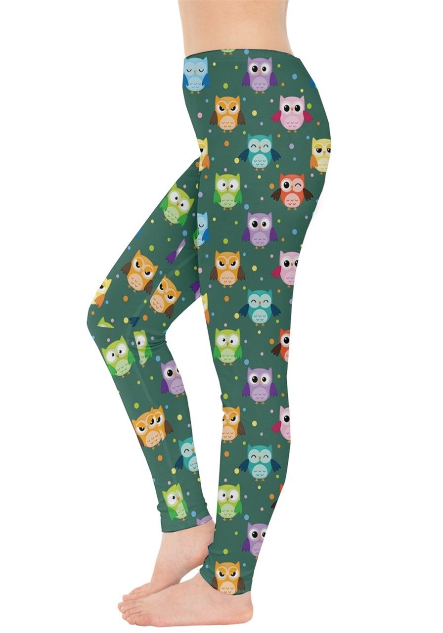 Stylish CowCow Women's Colorful Owl & Bird Cartoon Print Leggings - Comfortable & Stretchy (XS-5XL) for Yoga, Workouts & Casual Wear