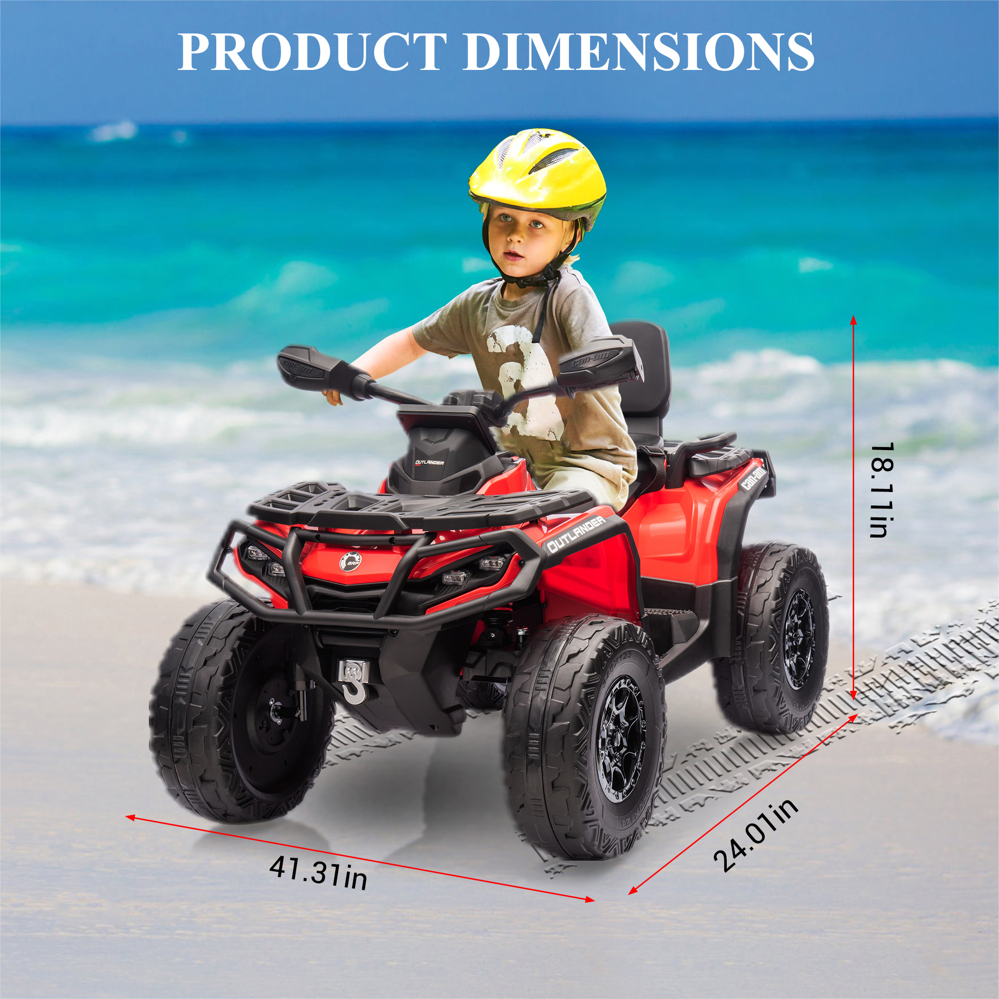GARVEE 12V Kids Electric ATV - Bombardier Licensed 4WD Ride-On Toy Car with 4X200W Motors, 2 Seater, LED Lights & Music - Red | Perfect for Outdoor Adventures & Backyard Fun for Toddlers Ages 3-8