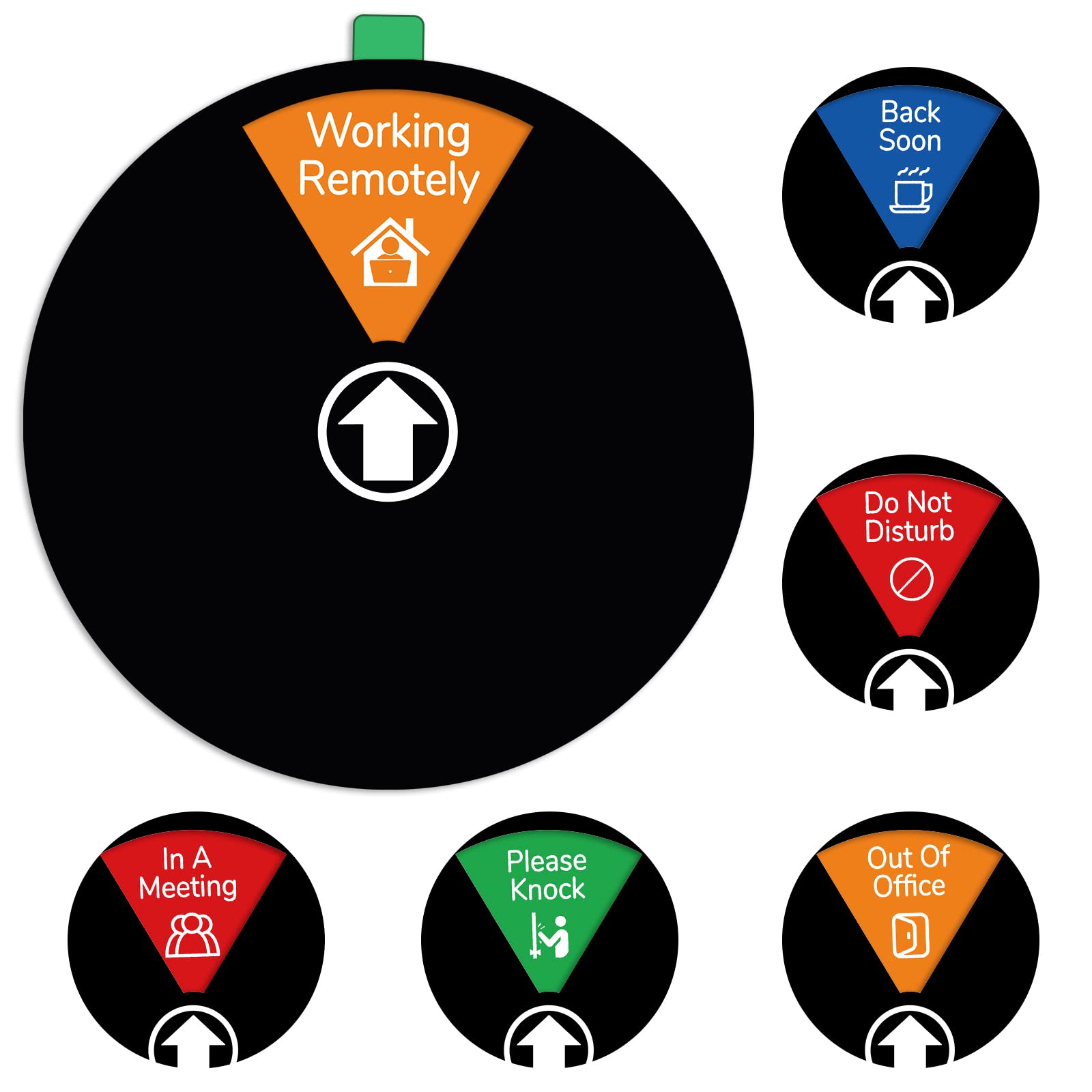 6-Pack Office Privacy Door Hangers - Do Not Disturb & Out of Office Signs - 6 Inch Black/Silver Rotating Sign for Meetings, Focus Work & Privacy