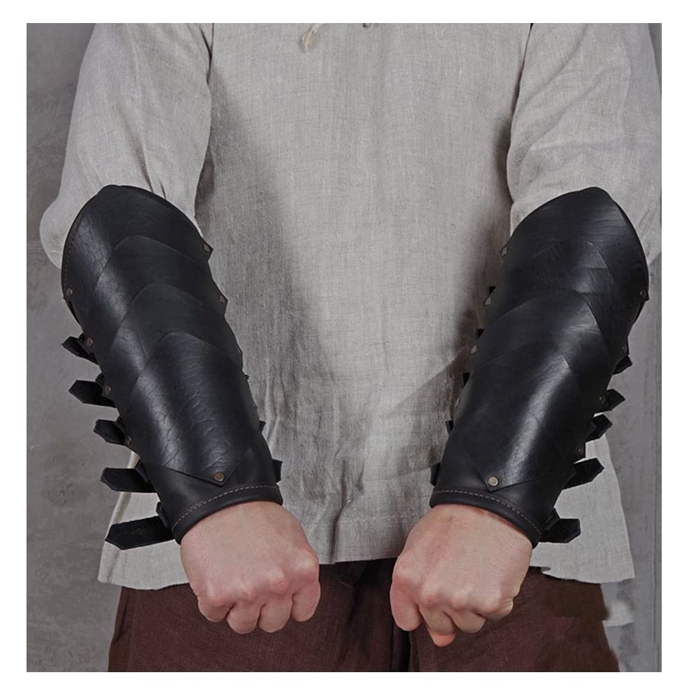 LLMM Medieval Archer Leather Arm Guards - Adjustable Vintage Role Play Bracers with Buckle Trim for LARP, Cosplay & Renaissance Fairs | Unisex Protective Armor for Archery & Historical Reenactment