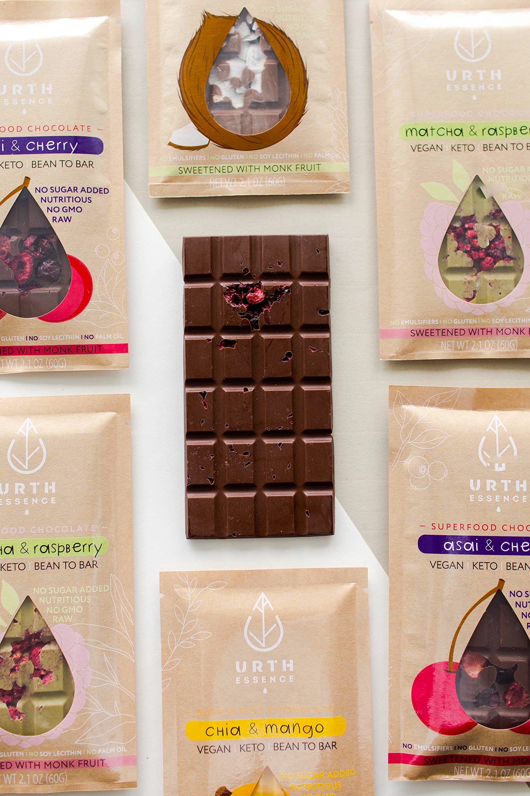 Organic Vegan Chocolate Bars - Sugar Free, Keto Friendly, Dairy Free, Gluten Free | Healthy Dark Chocolate with Acai & Cherry | Perfect for Keto Diet, Vegan Gifts & Gluten-Free Snacking