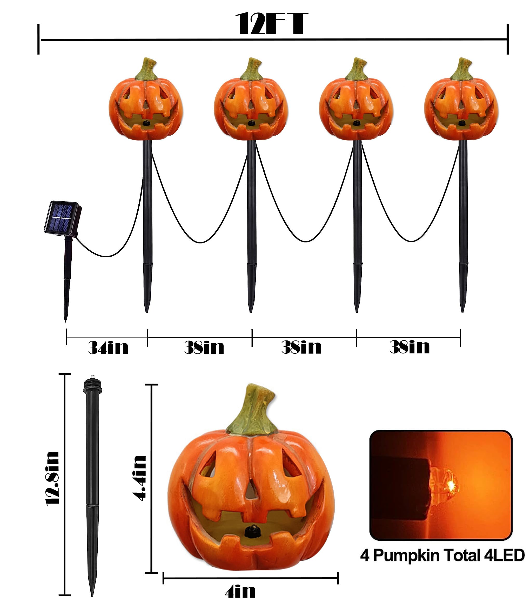 Halloween Solar Pumpkin Lights - 4 Pack Outdoor Decor for Walkway