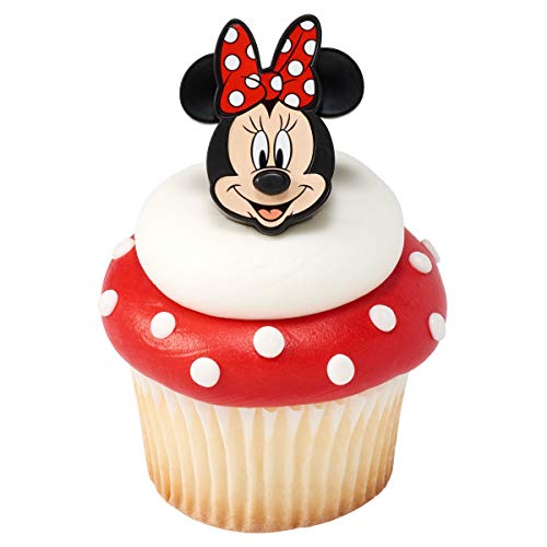 Minnie Mouse Cake Toppers (24-Pack) - Disney Cupcake Rings & Cake Pop Decorations for Birthday Parties, Baby Showers & Wedding Favors