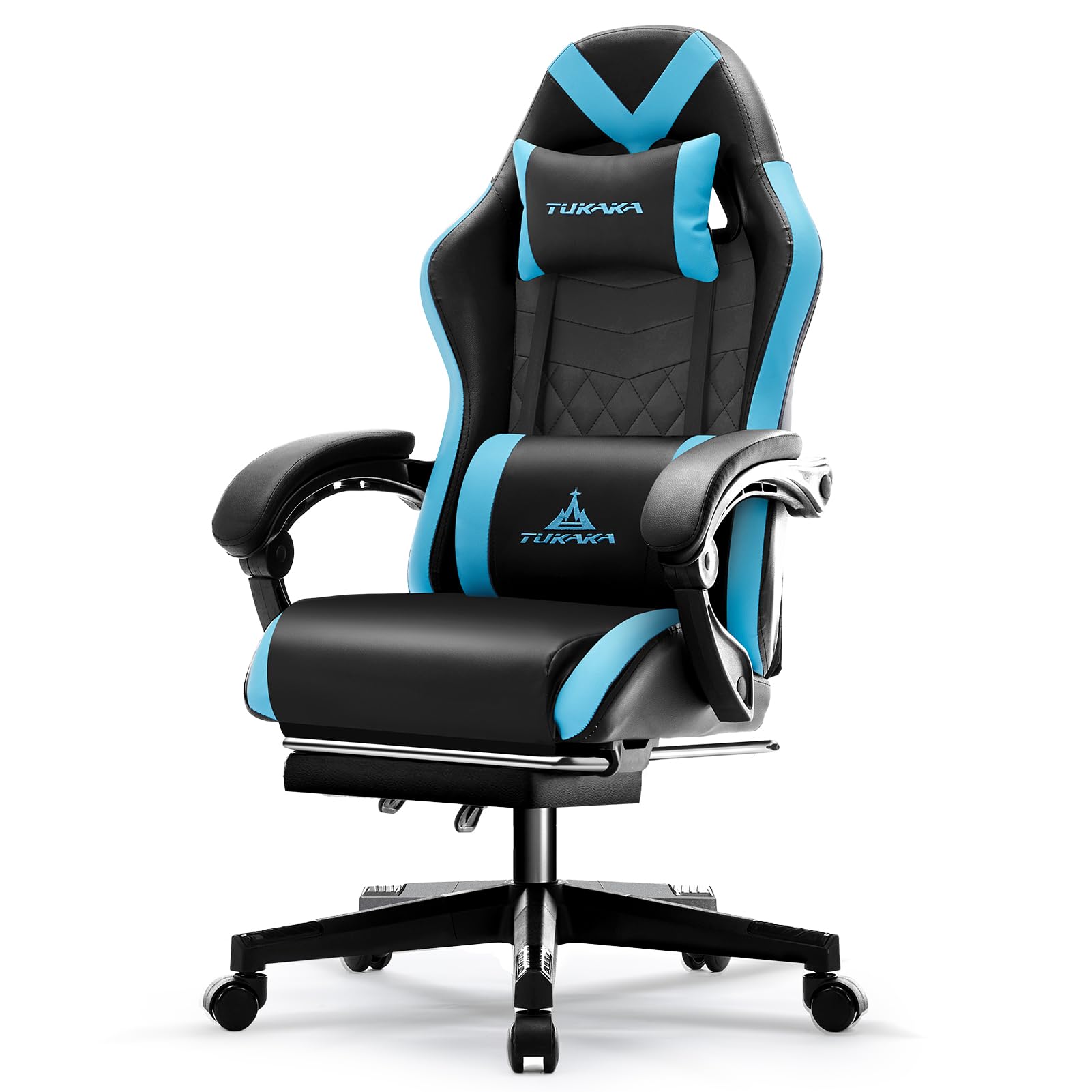 Ergonomic Gaming Chair with Massage & Footrest - Reclining Leather Office Desk Chair with Pocket Spring Cushion, Adjustable Headrest & Lumbar Support - Blue | Perfect for PC Gaming, Home Office & Streaming Setup