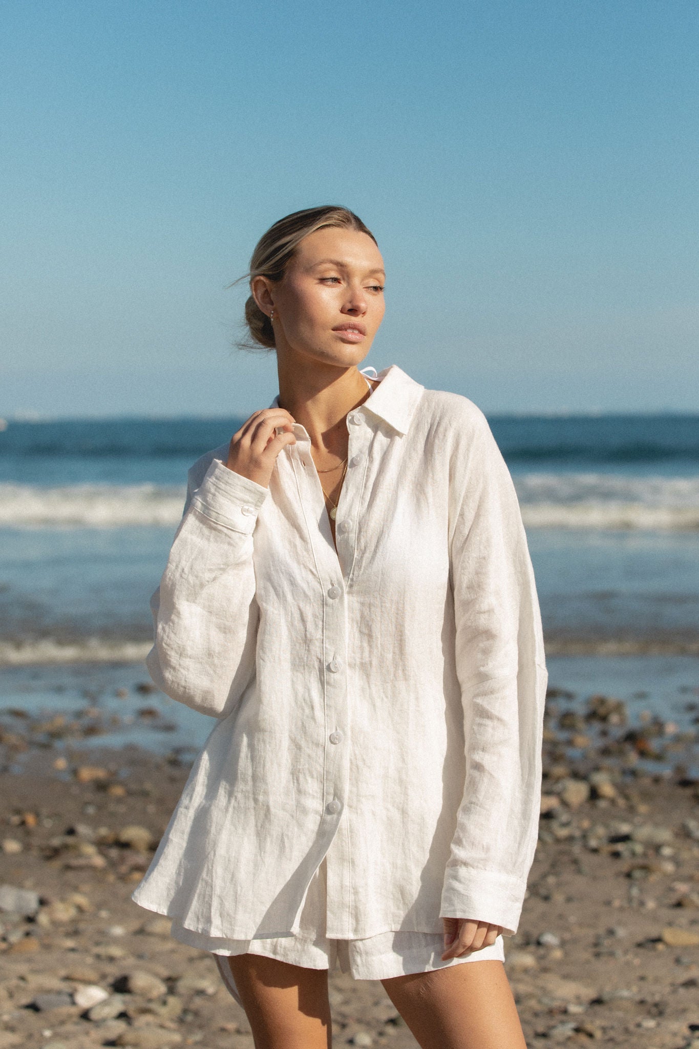 Stylish Capri Linen Oversized Button Down Shirt for Women - Perfect for Summer Beach Vacations, Casual Outings & Boho Chic Style