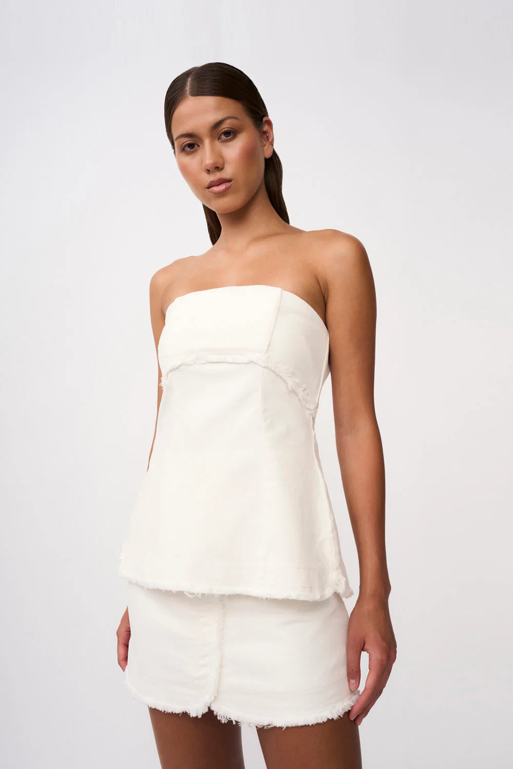 Ember Denim Mini Skirt in Ivory - High Waisted Stretch Denim Skirt for Women | Perfect for Casual Outfits, Date Nights & Summer Fashion