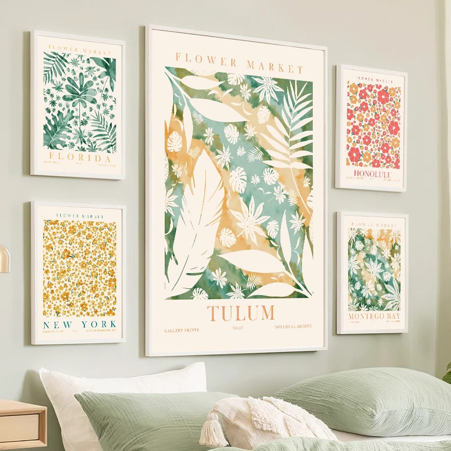 Green Leaves Herbarium Canvas Posters - Botanical Wall Art for Home & Office Decor | Perfect for Living Room, Bedroom & Study