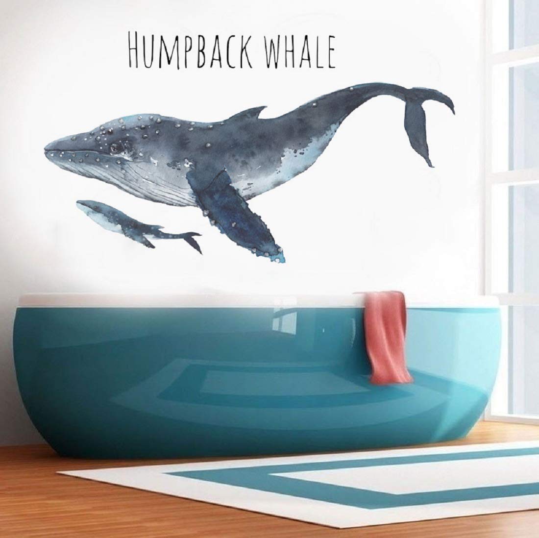 Humpback Whale Wall Decals - Marine Animal Stickers, Peel and Stick Art Mural Decor for Home, Office, Dorm, Party & Nursery - Perfect for Kids' Rooms, Ocean-Themed Decor & DIY Wall Art Projects