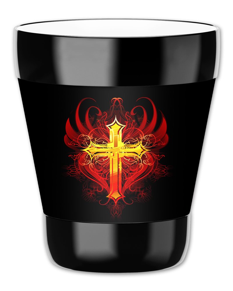 Premium 12-Oz Lowball Tumbler with Insulated Neoprene Cover - Red & Gold Cross Design - Perfect for Cocktails, Iced Coffee & Outdoor Drinking
