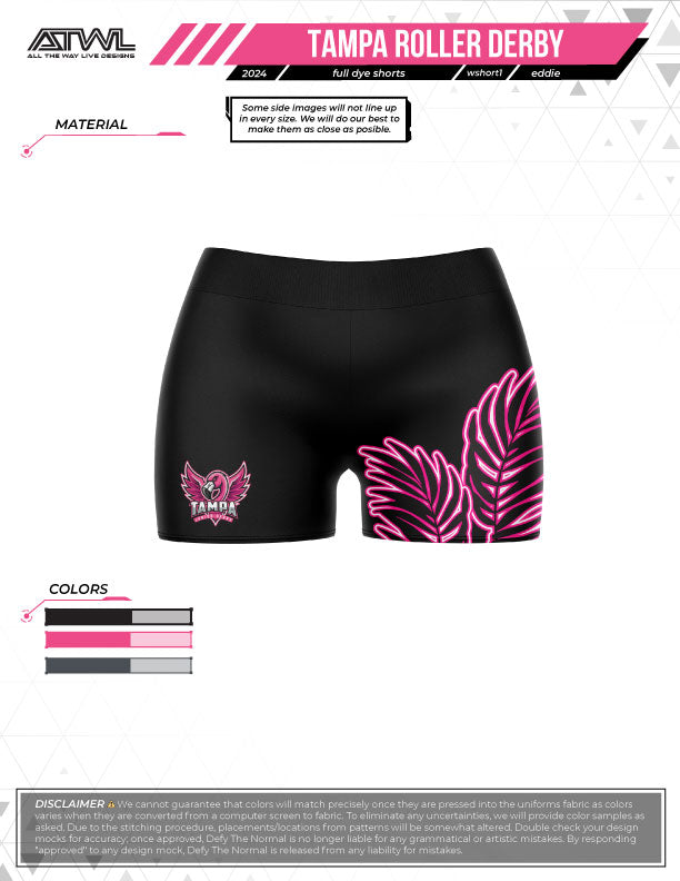 Tampa Roller Jr Derby Women's Compression Shorts - Full Dye Athletic Shorts for Roller Derby, Workouts & Sports