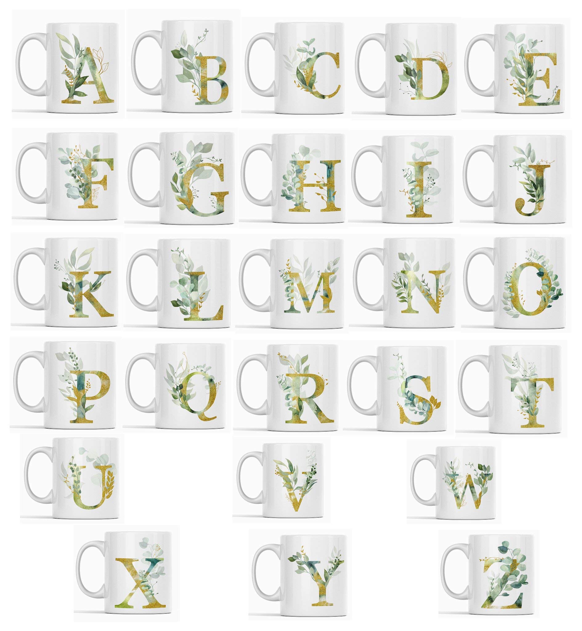 Alpha A Monogram Coffee Mug - 15oz Gold Shimmer Floral Letter A Ceramic Cup for Tea, Coffee & Hot Chocolate | Perfect Gift for Women, Birthday, Christmas & Mother's Day | Elegant Office & Home Use