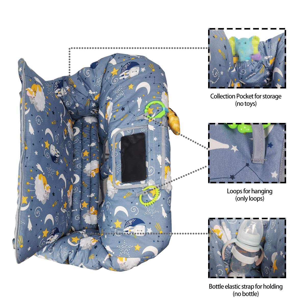 Baby Shopping Cart Cover with Padded High Chair Cover - Reversible Split Seat Cushion, Phone Pouch & Storage Pocket | Neutral Design for Boys & Girls | Perfect for Grocery Shopping & Dining Out