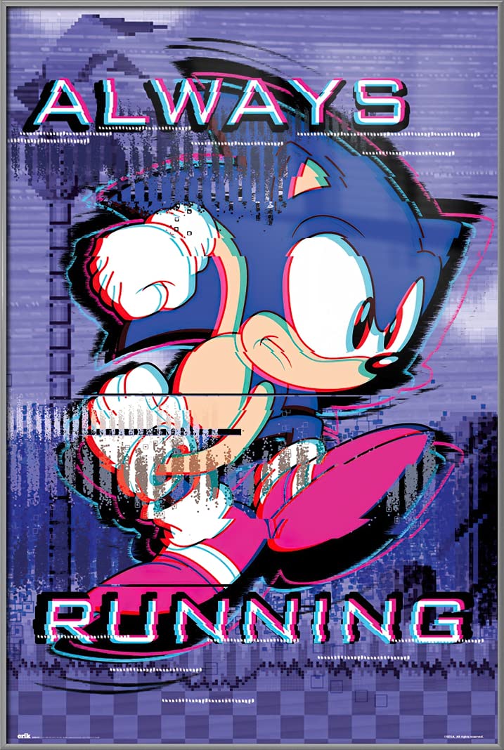 Sonic The Hedgehog Framed Poster 24x36 Inches - Always Running Artwork for Gaming Room & TV Show Decor - Perfect Gift for Gamers and Sonic Fans