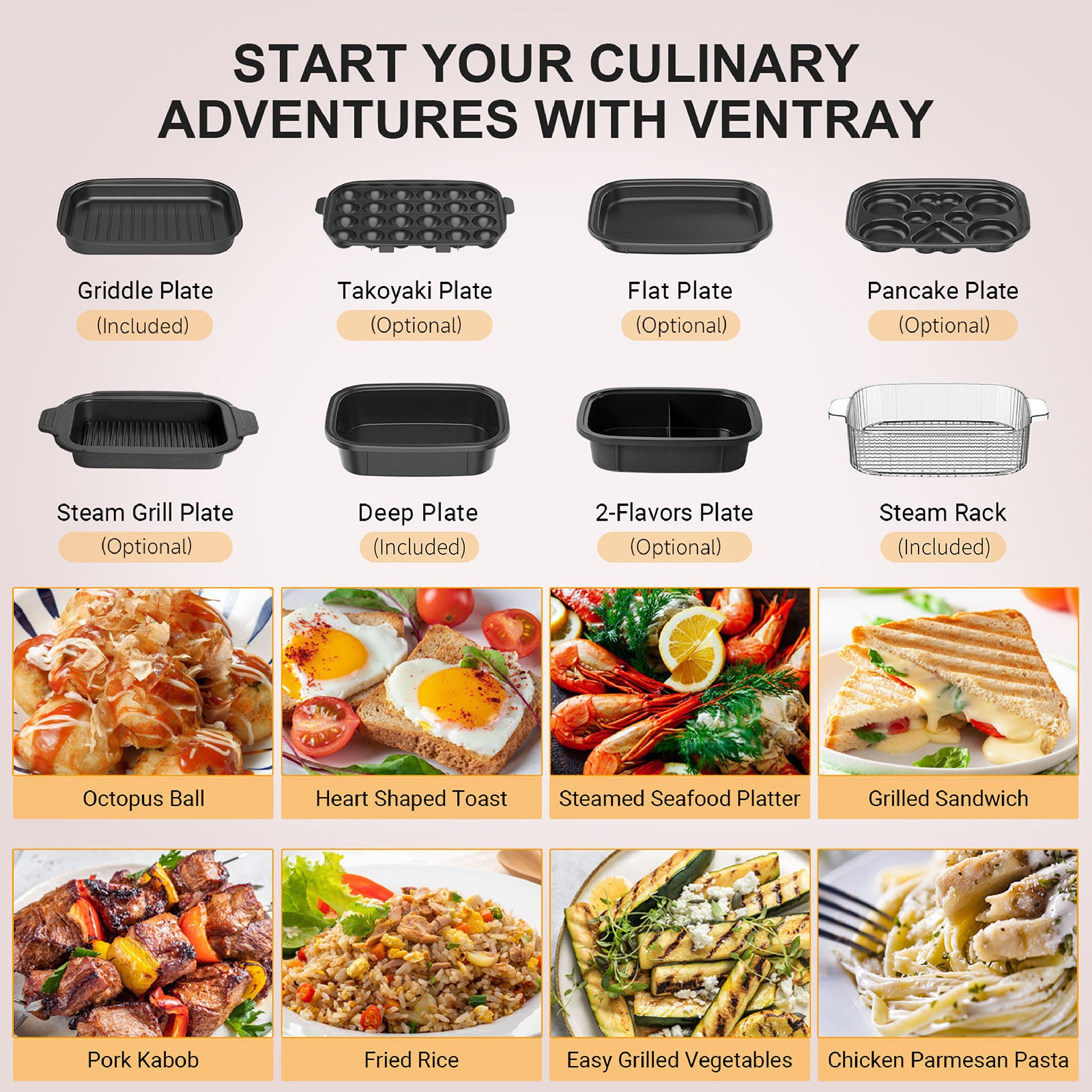 Classic 2.0 Indoor Electric Grill with Deep Fryer & Steamer - Perfect for Home Cooking, Healthy Meals & Family Gatherings