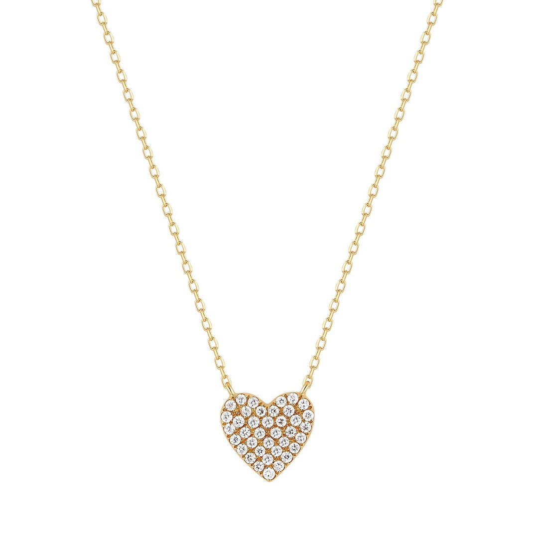 14K Yellow Gold Diamond Pavé Heart Necklace for Women - Elegant Valentine's Day Gift, Anniversary Present & Romantic Jewelry for Her
