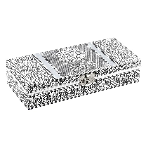 Handcrafted Embossed Aluminum Jewelry Organizer Box for Women - Elegant Oxidized Storage Case with Compartments | Perfect Birthday Gift, Travel Jewelry Case & Vanity Table Organizer
