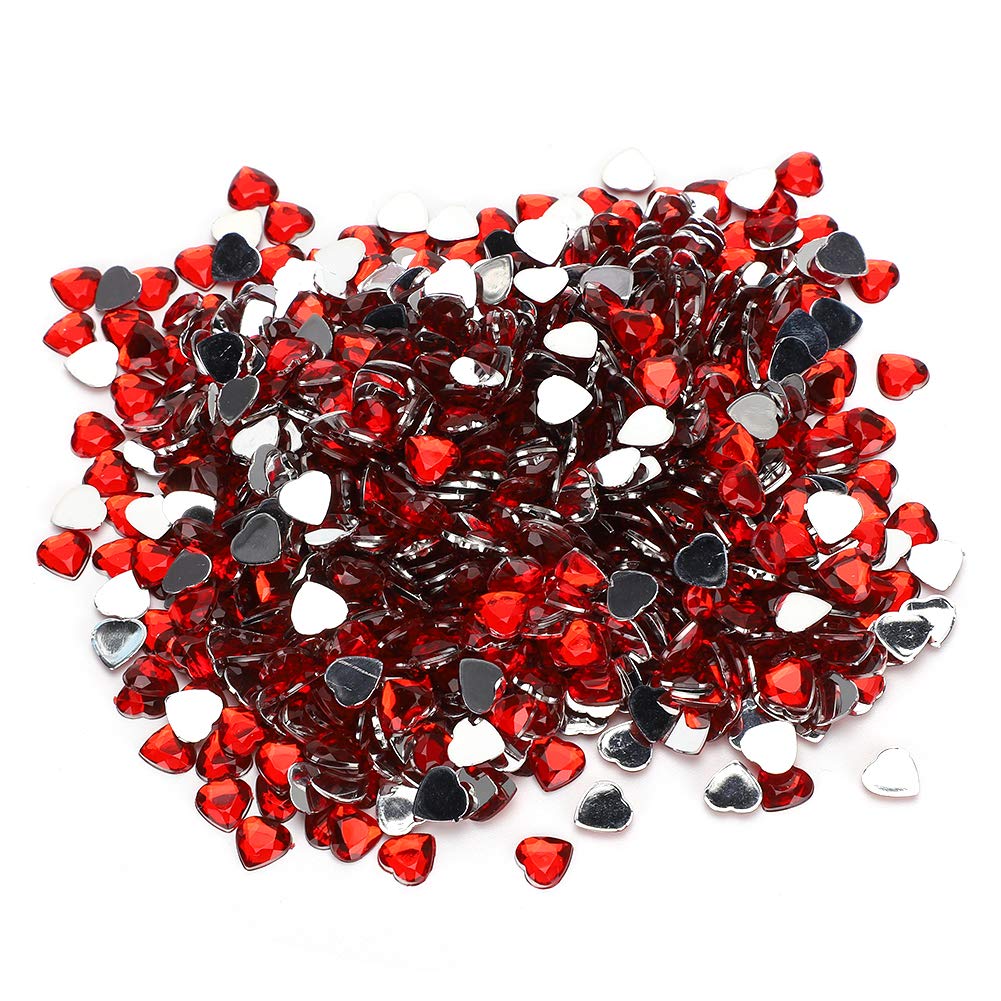 GLOGLOW 1000PCS Acrylic Diamond Rhinestones - 8mm Red Heart-Shaped for DIY Crafts, Wedding Decorations, Clothing & Accessories - Perfect for Dresses, Bags, Shoes, Cards and Handmade Projects