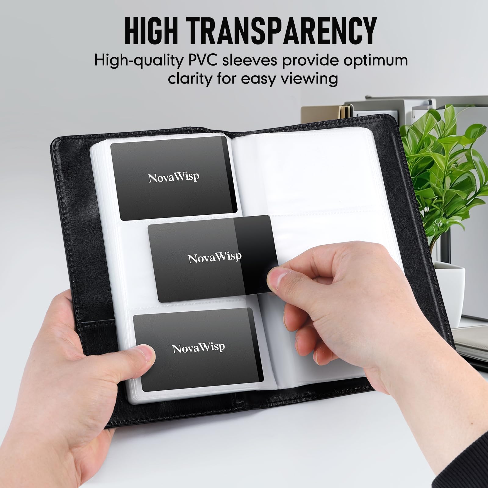 Premium 300 Business Card Holder - 50 Page PU Leather Credit Card Organizer Wallet - Professional Name Card Book Binder for Men & Women - Portable Office Supplies - Perfect for Networking Events, Business Meetings & Corporate Gifts - Black