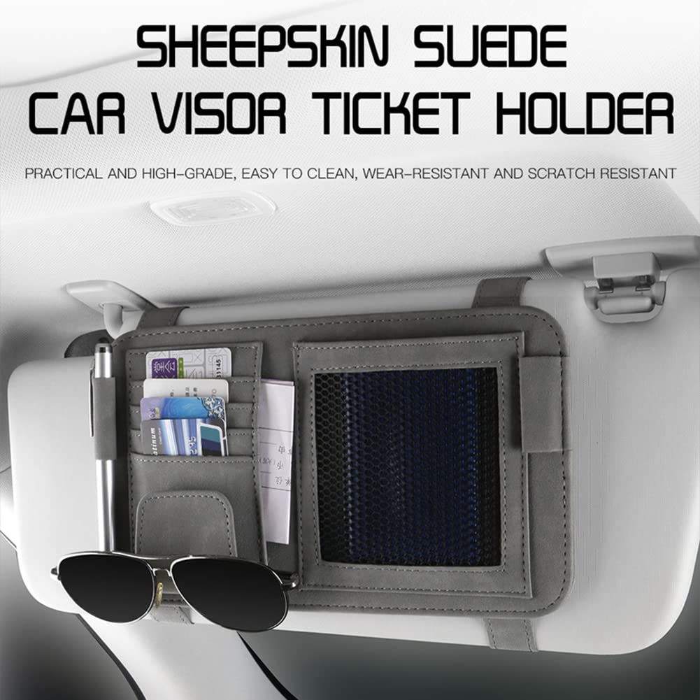 Premium Suede Leather Car Visor Organizer - Universal Eyeglasses & Sunglasses Holder with Card Storage | Multifunctional Car Accessory for Glasses, Cards & Small Essentials | Perfect for Road Trips, Commuting & Daily Driving