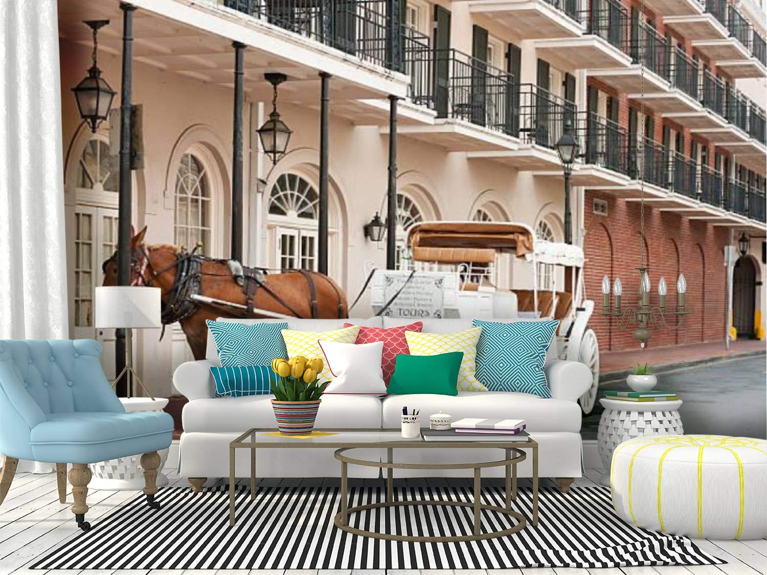 French Quarter New Orleans Style Peel and Stick Wallpaper - Self-Adhesive Removable Vinyl Wall Mural for Home Decor | Large Wall Sticker, Shelf Paper - Perfect for Living Room, Bedroom & Office Accent Walls