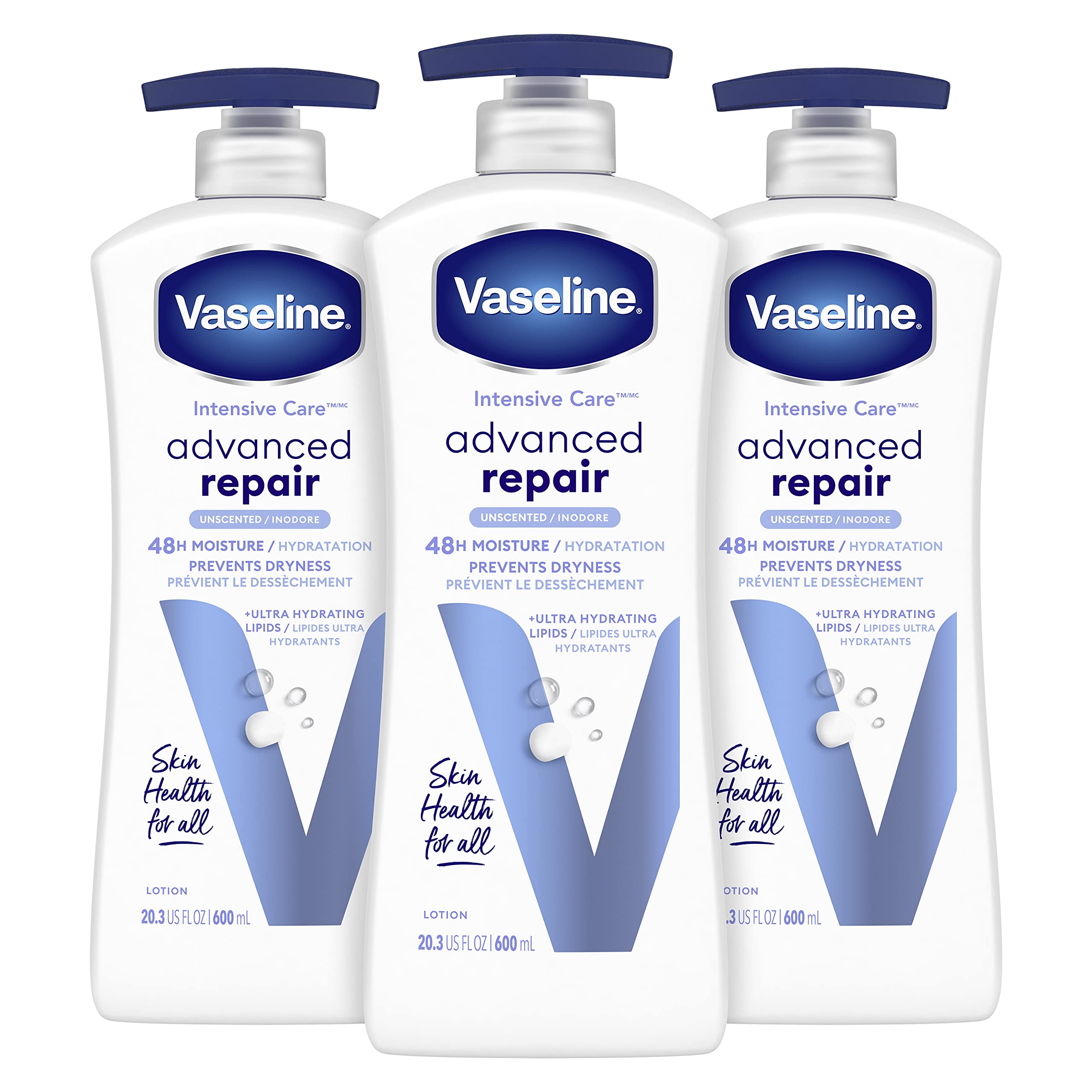 Vaseline Intensive Care Advanced Repair Body Lotion 20.3 oz (Pack of 3) + Radiant X Deep Nourishment Body Cream 10 oz - Ultra Hydrating Moisturizer for Dry Skin, Daily Skincare Routine, Gift Set for Women & Men