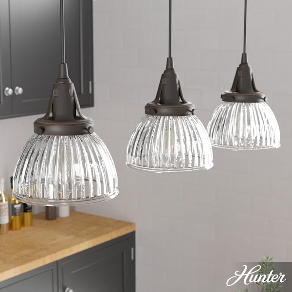 Hunter Cypress Grove 3-Light Linear Chandelier in Onyx Bengal - Modern Black Pendant Lighting for Dining Room, Kitchen Island & Entryway