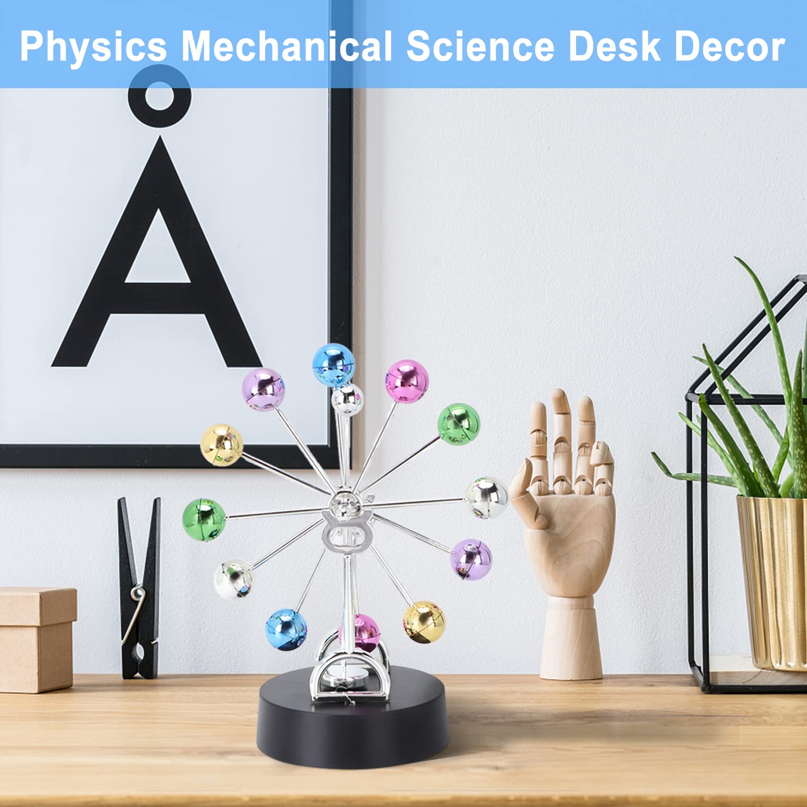 Electronic Perpetual Motion Ferris Wheel with Revolving Balance Balls - Kinetic Art Galaxy Planet Model - Rotating Desk Decor for Home & Office - Perfect for Meditation, Stress Relief and Science Education