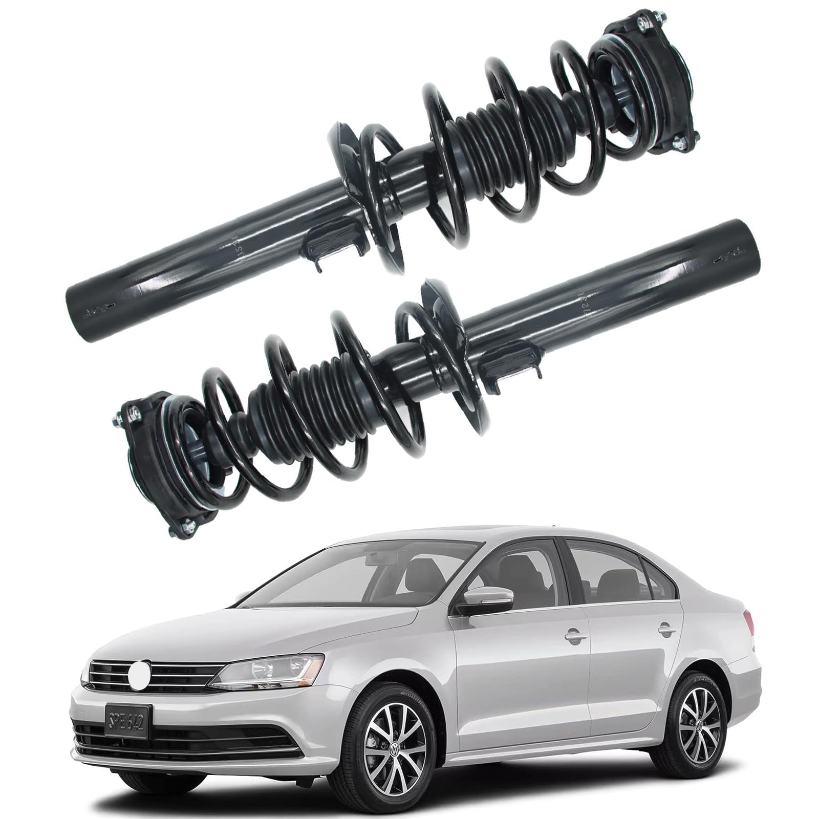 Volkswagen Passat Jetta Beetle Golf Eos CC GTI Rabbit & Audi A3 Quattro Front Struts Shocks Absorbers Set with Coil Spring (2005-2017) - Perfect for Smooth Ride & Enhanced Vehicle Stability on Highways & Rough Roads