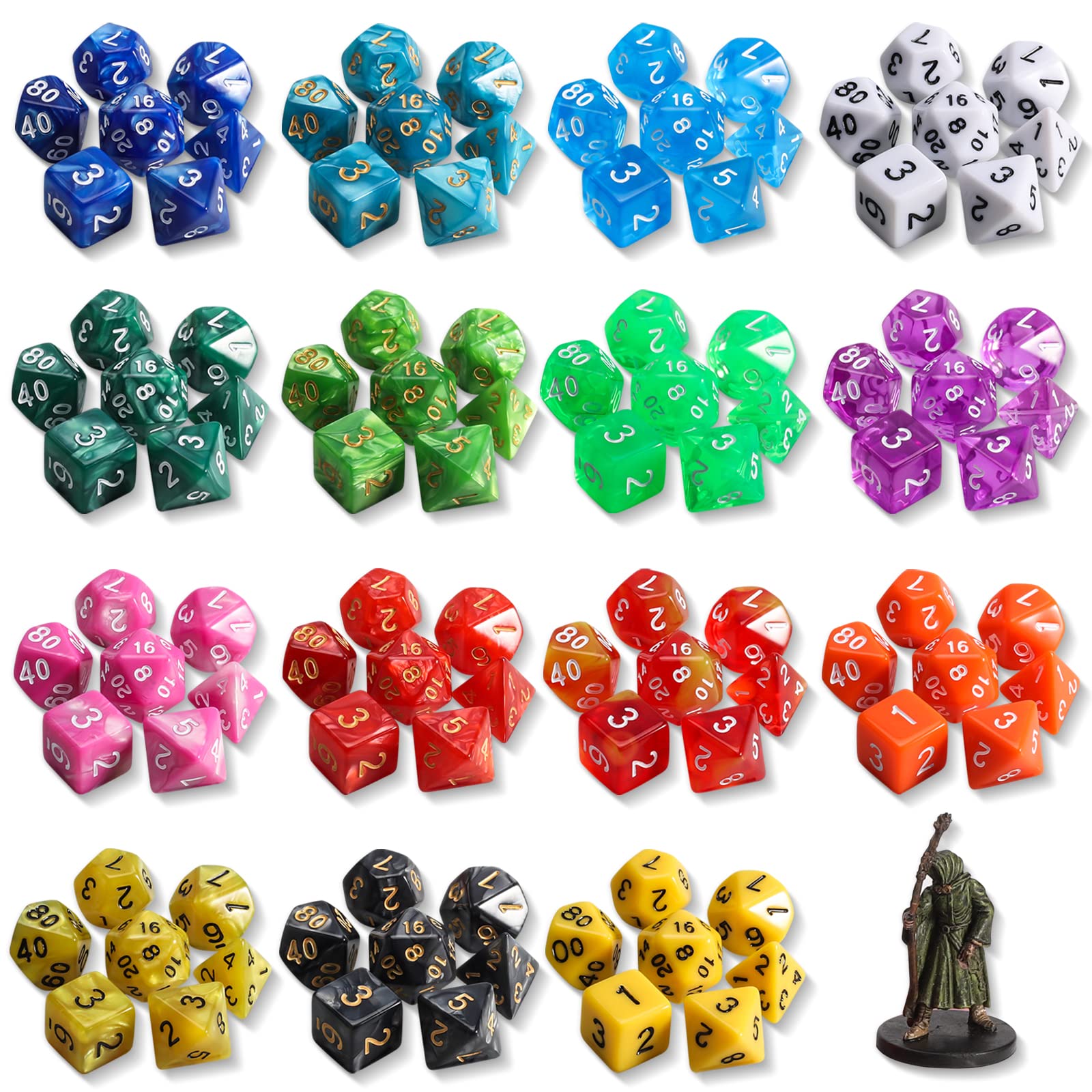 QMay 105-Piece DND Dice Set - 15 x 7 Polyhedral Dice (D4, D6, D8, D10, D%, D12, D20) with Large Flannel Storage Bag for Dungeons & Dragons, RPG, MTG, Pathfinder and Tabletop Gaming Adventures