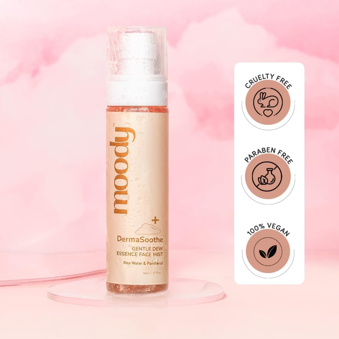 Moody DermaSoothe Brightening Face Mist & Essence Toner with Rice & Ceramides | Strengthen Skin Barrier | Alcohol-Free Hydrating Toner for Clear, Glass Korean Skin | 110ml | Perfect for Daily Skincare Routine & Travel-Friendly Hydration