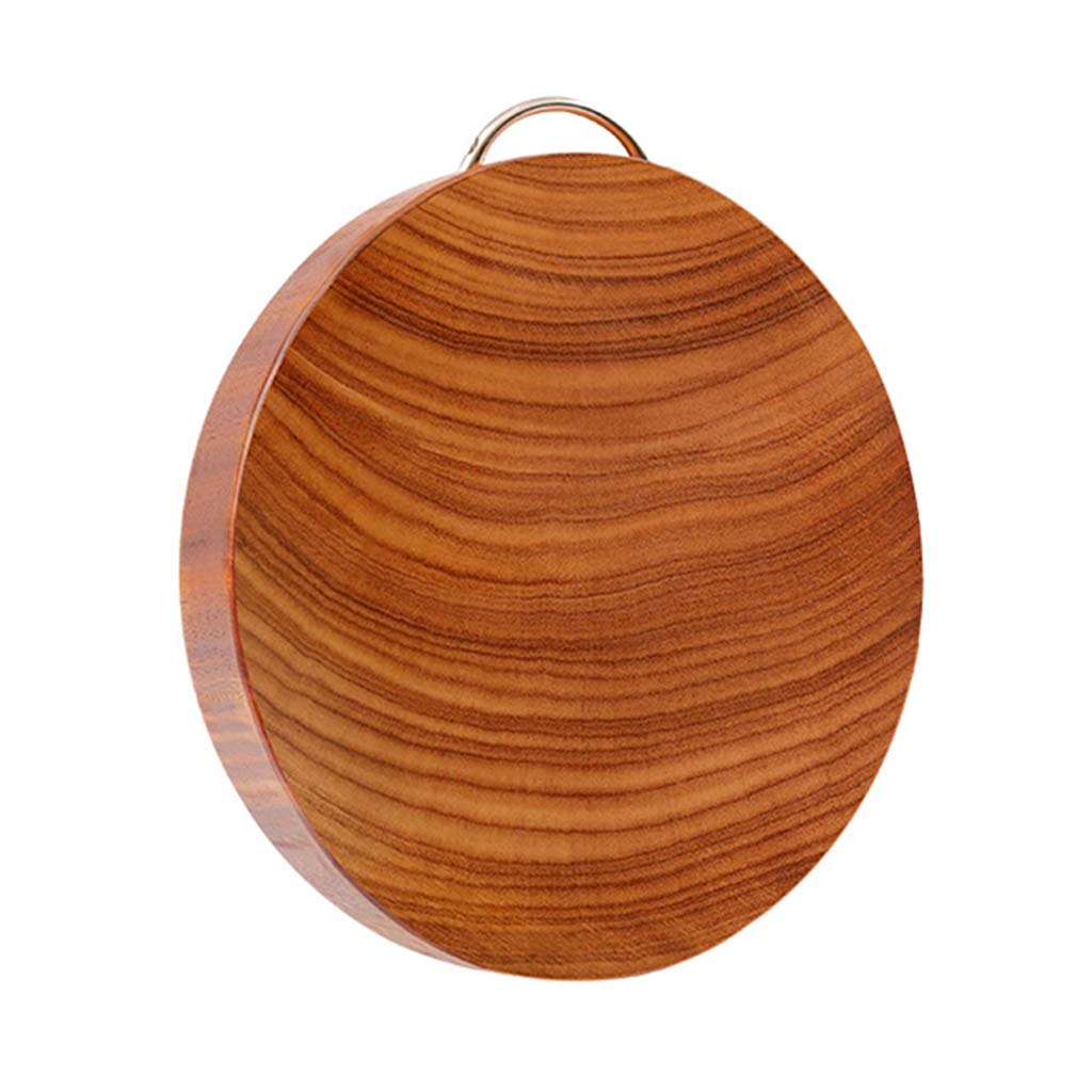Natural Wood Round Yellow Iron Chopping Board with U-Shaped Handle - Double-Sided Kitchen Cutting Board for Meat, Vegetables & Fruits - Durable & Eco-Friendly - Multiple Sizes Available - Perfect for Home Cooking, BBQ & Food Prep