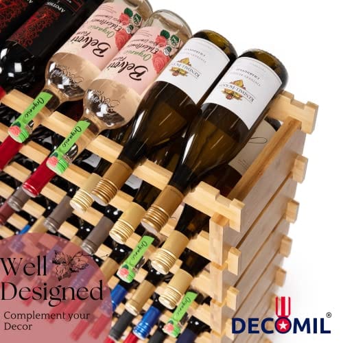 DECOMIL 72 Bottle Stackable Modular Wine Rack - Solid Bamboo Wine Storage & Display Shelves (8-Tier, Wobble-Free Design) - Perfect for Home Cellar, Kitchen, Bar & Restaurant Wine Organization