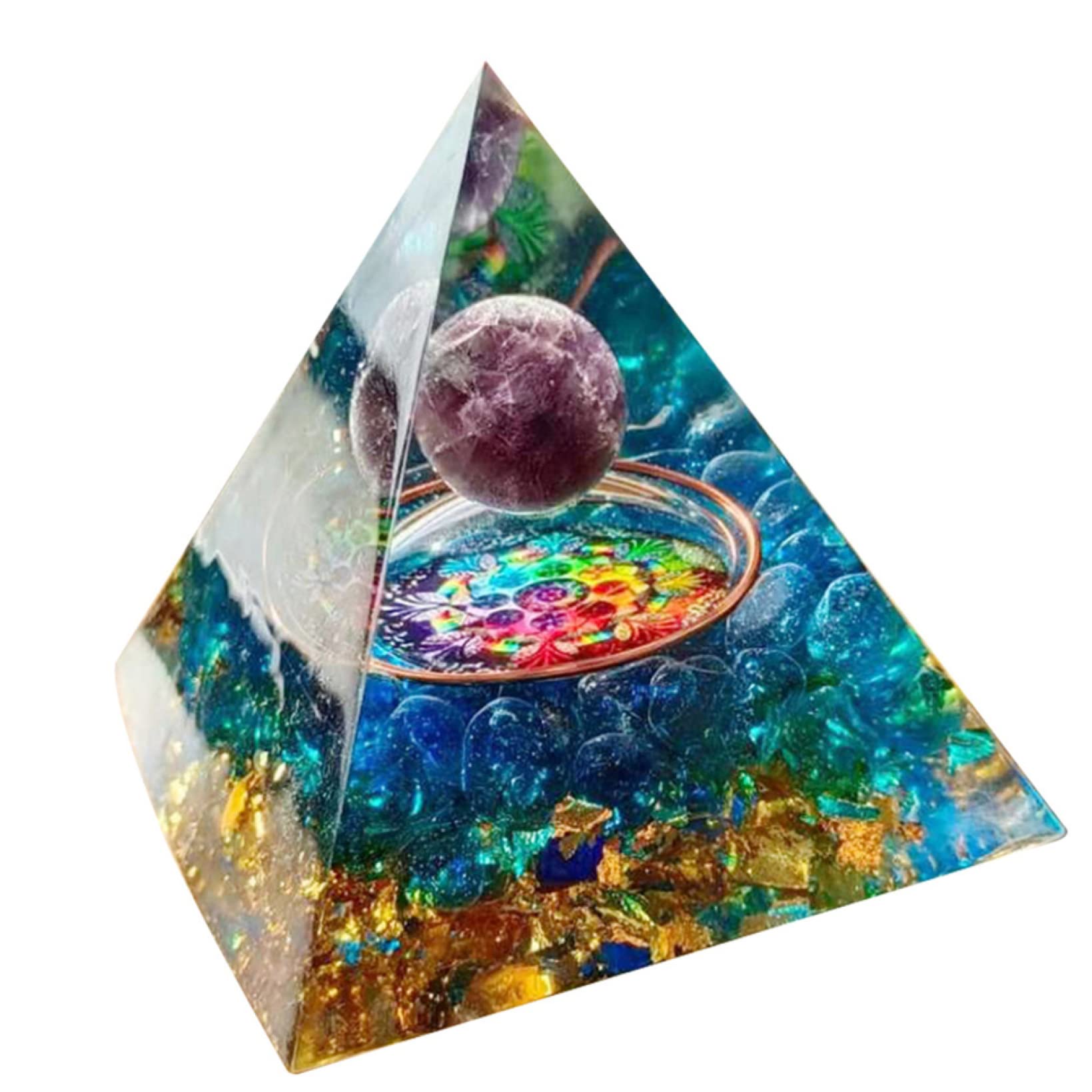 Natural Stone Orgonite Pyramid with Tiger Eye - Healing Energy Crystal for Reiki, Meditation & Feng Shui - Home Office Desk Decor for Positive Vibes & Stress Relief