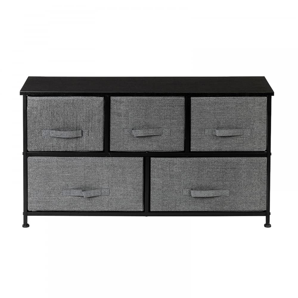 2-Tier Wide Closet Dresser with 5 Fabric Drawers - Sturdy Metal Frame Nursery Organizer for Baby Clothes, Toys & Essentials - Perfect for Bedroom, Dorm, Living Room & Hallway Storage - Space Saving Grey Dresser Tower