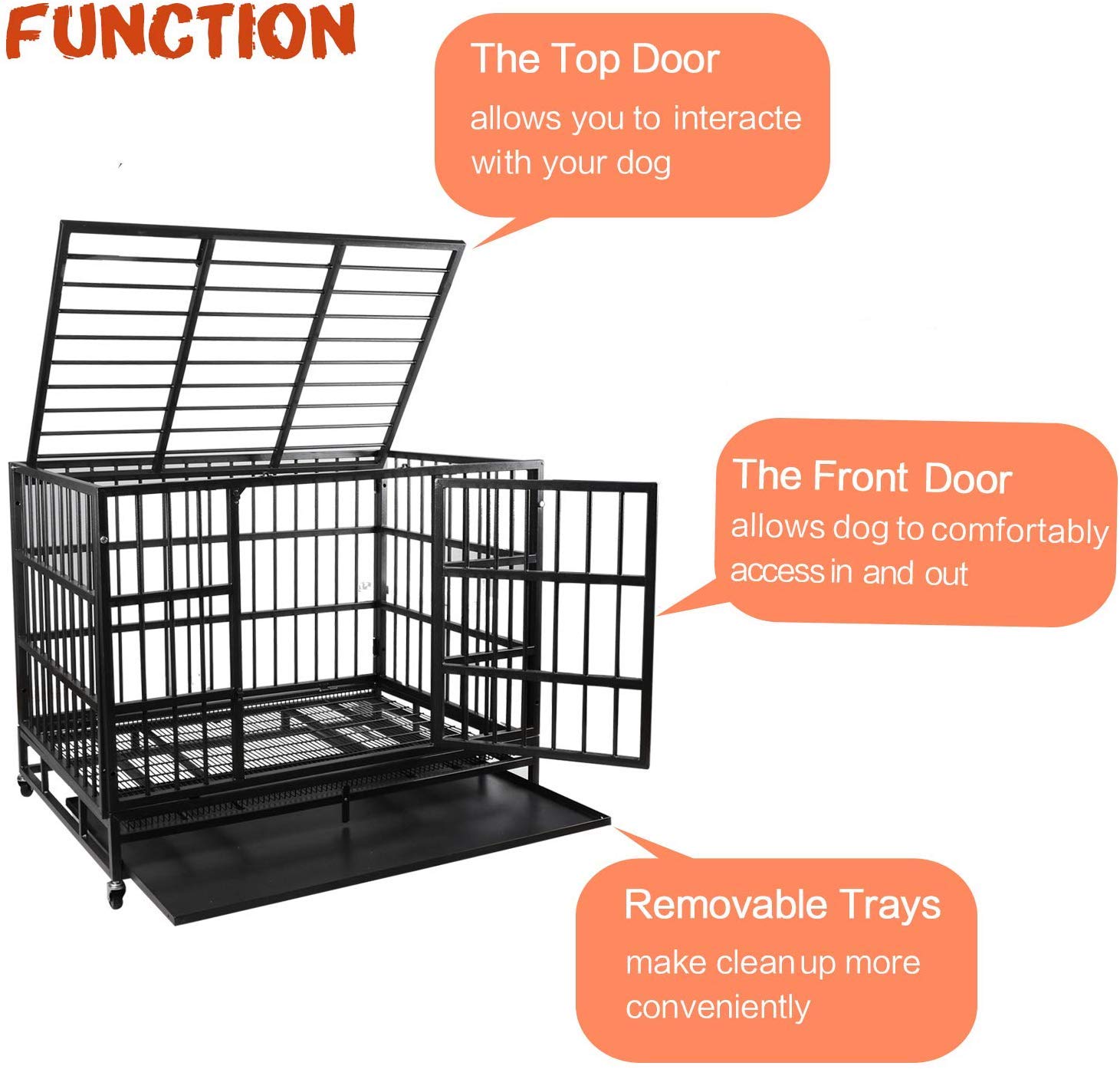LEMBERI 42 Inch Heavy Duty Indestructible Dog Crate - Escape Proof Large Dog Kennel with Lockable Wheels & Removable Tray, High Anxiety Double Door Dog Cage for XL Breeds - Perfect for Indoor Use, Travel & Vet Visits