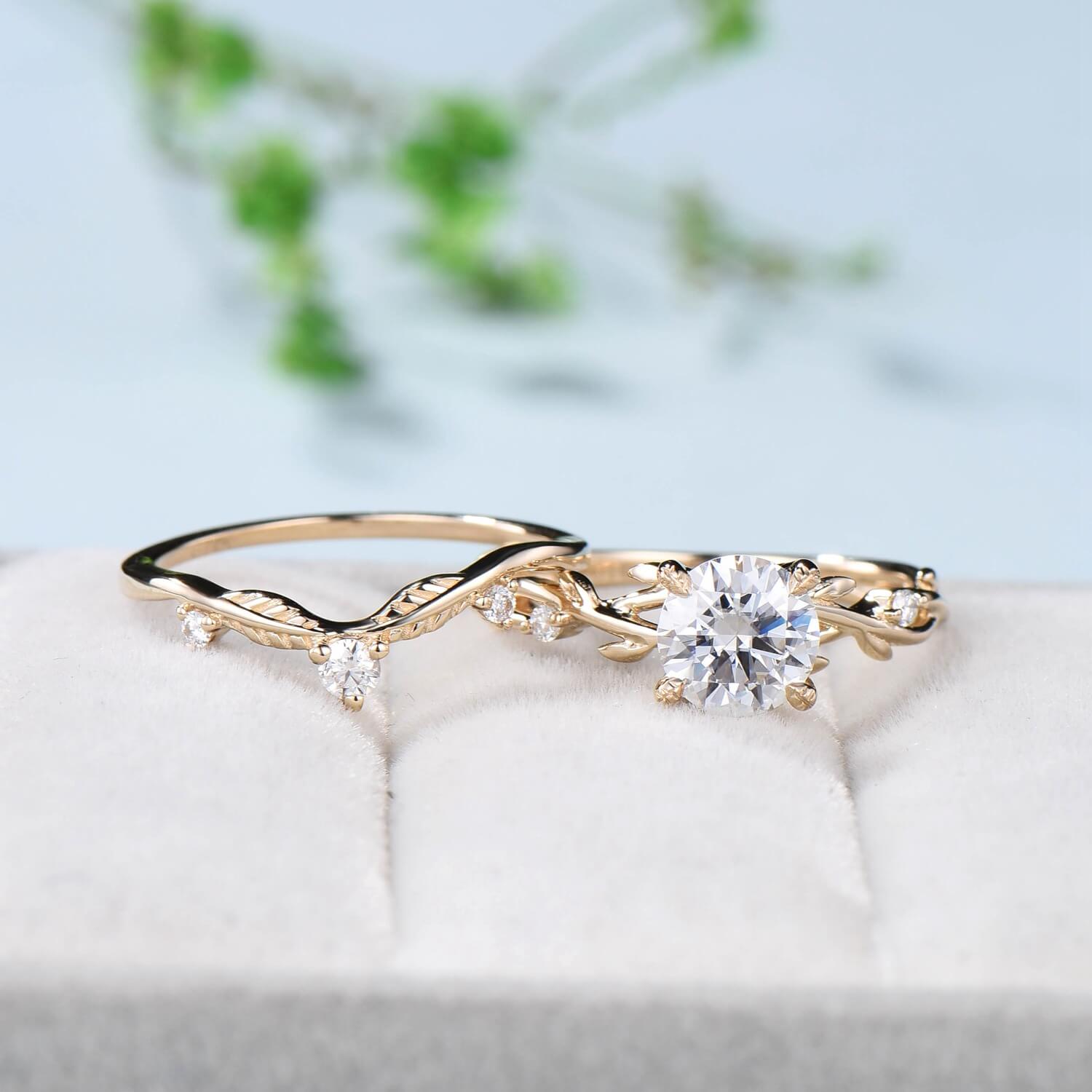 1CT Round Brilliant Moissanite Engagement Ring Set - Nature Inspired Branch Twig Wedding Band, Unique Leaf Design Anniversary Promise Ring for Women | Perfect for Proposals, Weddings & Special Occasions