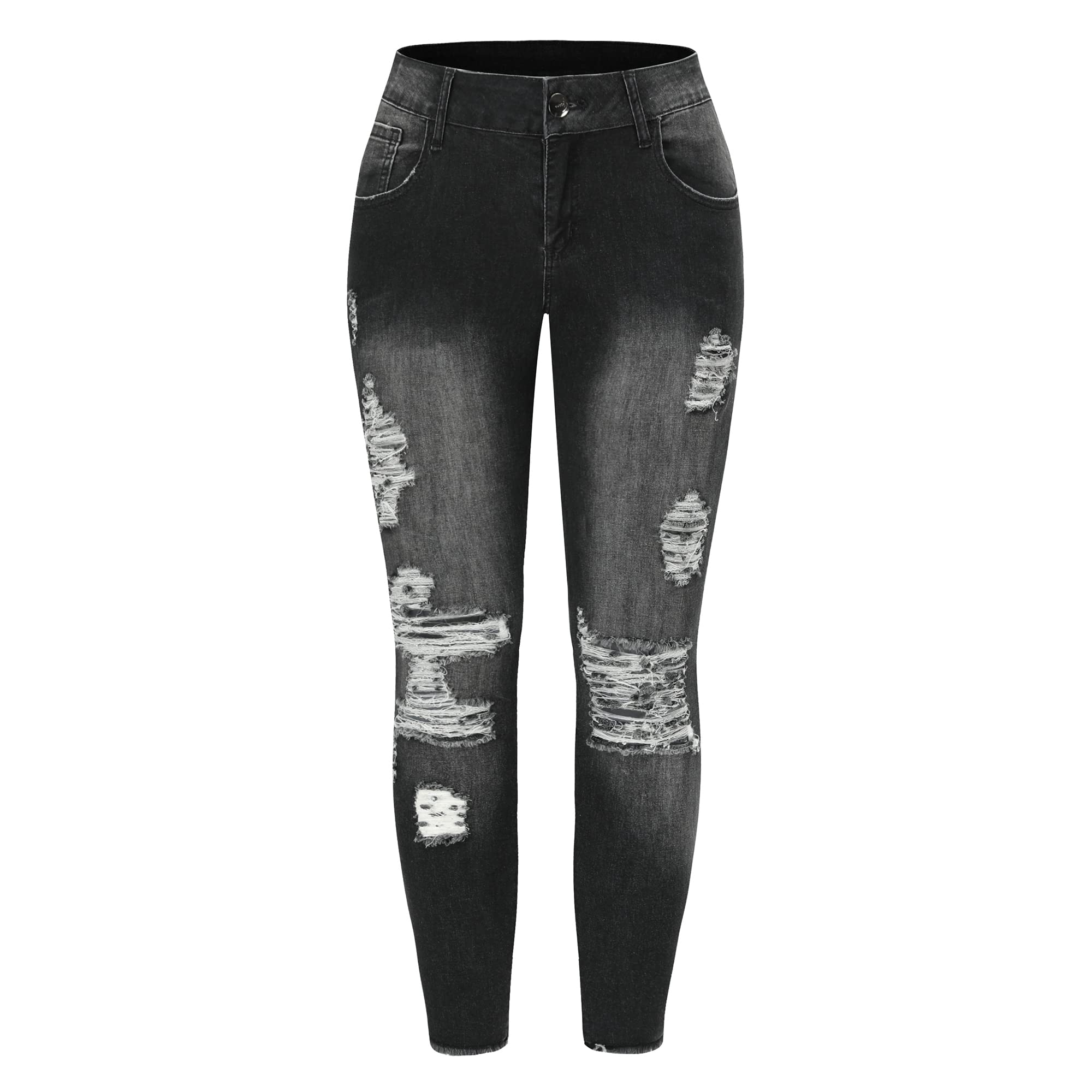 THUNDER STAR Women's Stretch Ripped Cropped Jeans - Mid Rise Distressed Denim Pants for Casual Wear | Perfect for Street Style, Weekend Outfits & Fashionable Looks