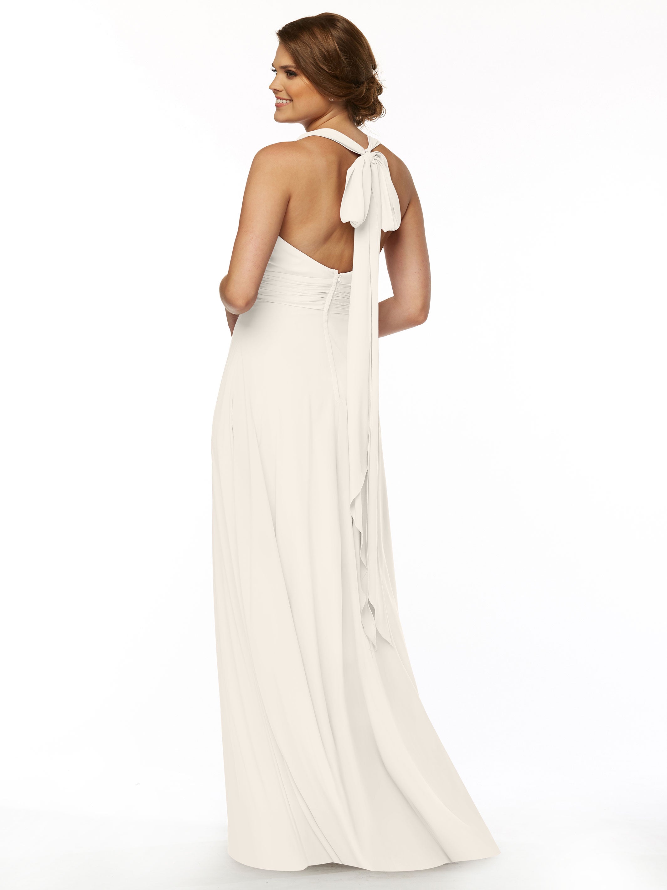 Elegant A-Line Stretch Chiffon Bridesmaid Dress with Halter V-Neck - Perfect for Weddings, Formal Events & Special Occasions