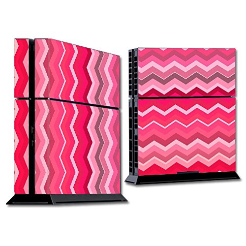 Custom PS4 Skin Decal Vinyl Wrap for Sony Playstation 4 Console - Red Pink Chevron Design | Protective Cover for Gaming Setup & Personalized Console Decoration