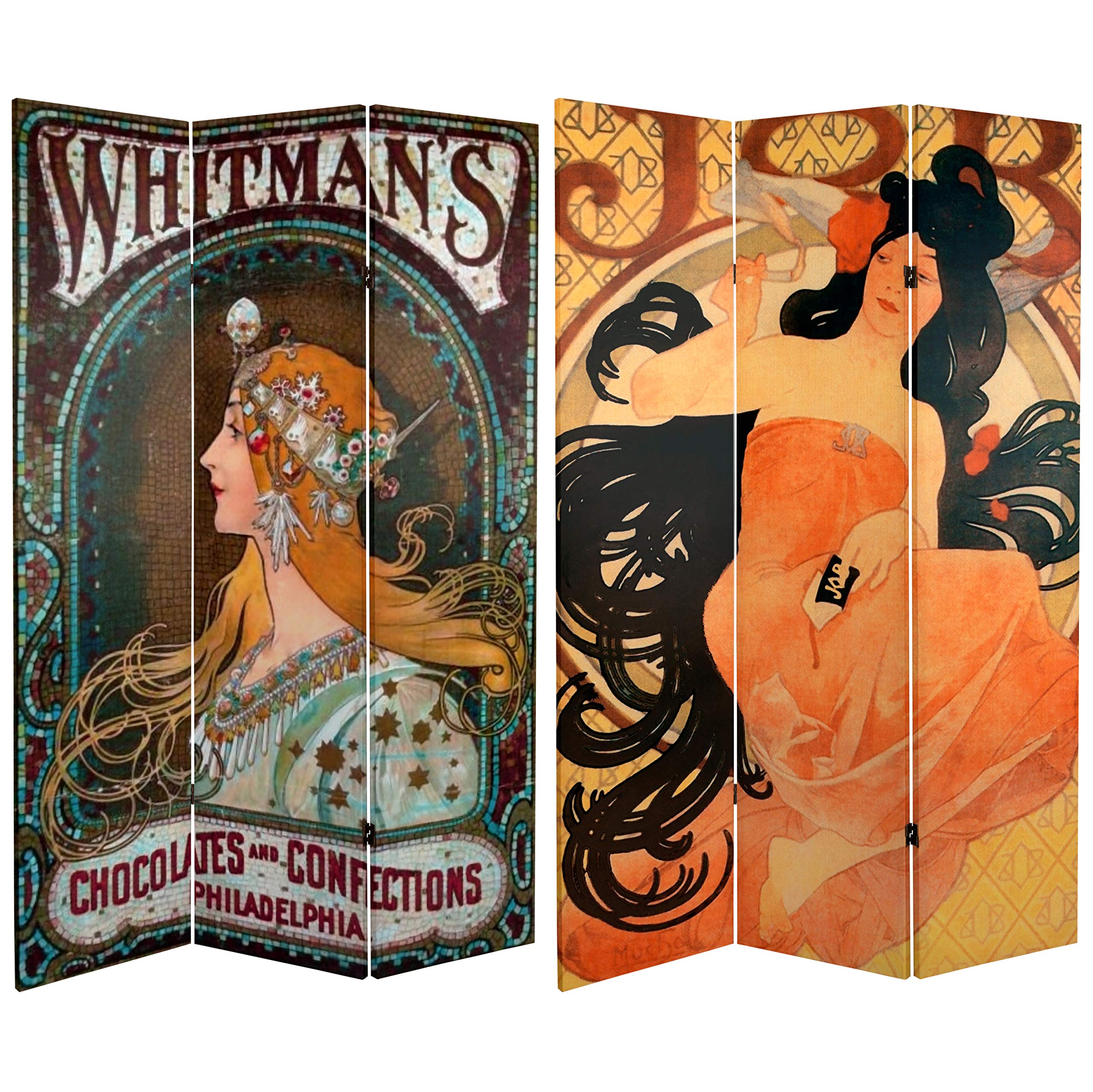 6 ft. Tall Double Sided Oriental Room Divider - Hand Painted Canvas Partition Screen for Living Room, Bedroom & Office Decor