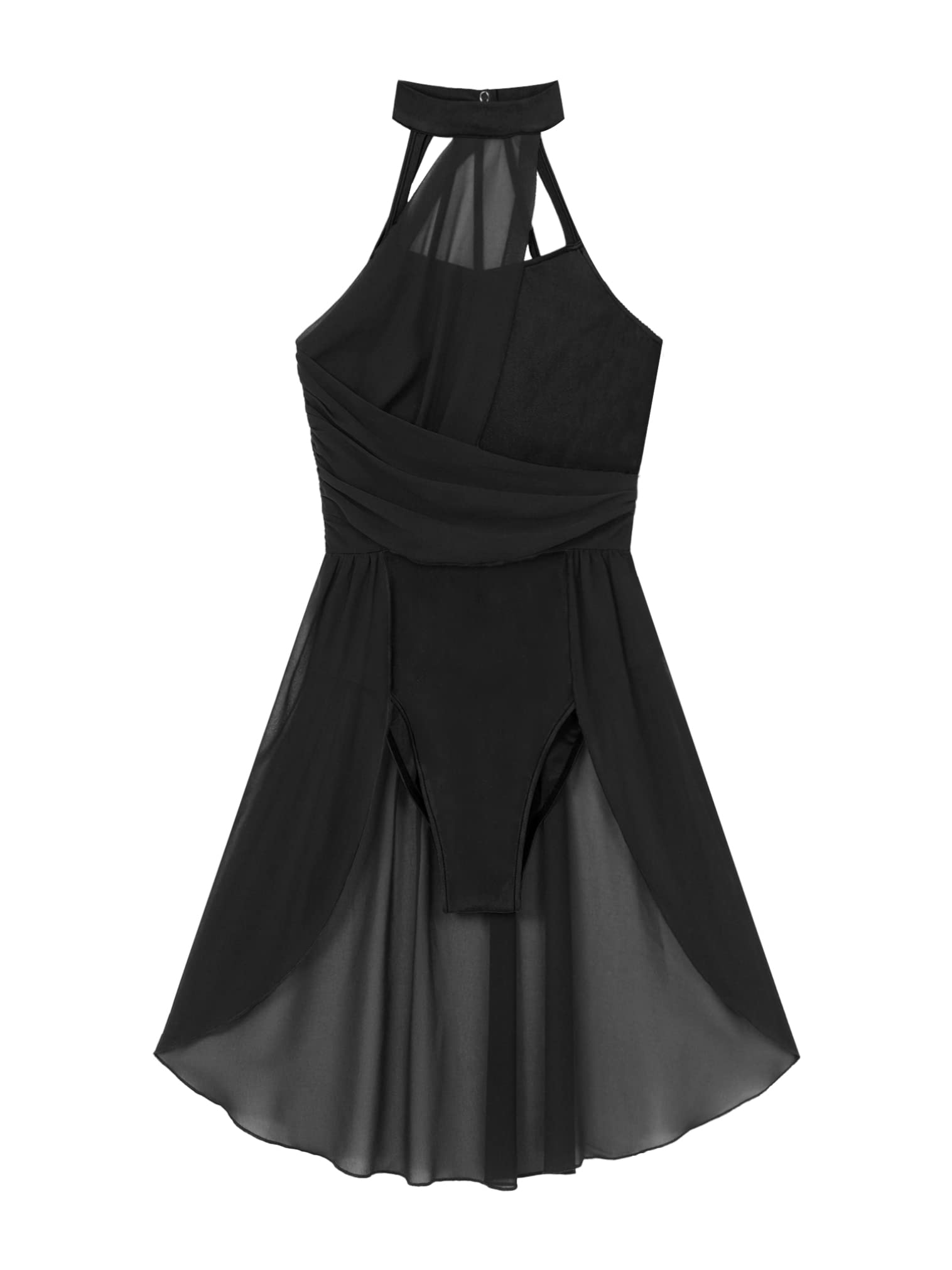 FEESHOW Women's Lyrical Ballet Dance Dress - Halter Neck Leotard for Modern Contemporary Dance Performance, Practice & Competition (Black/White/Pink) | Stretchy Comfort for Ballet, Jazz & Dance Classes