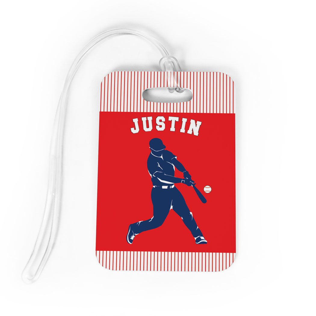 Personalized Baseball Luggage Tag with Player Name - Medium Size Red/Navy Baseball Bag Tag for Travel - Perfect for Baseball Fans & Sports Enthusiasts