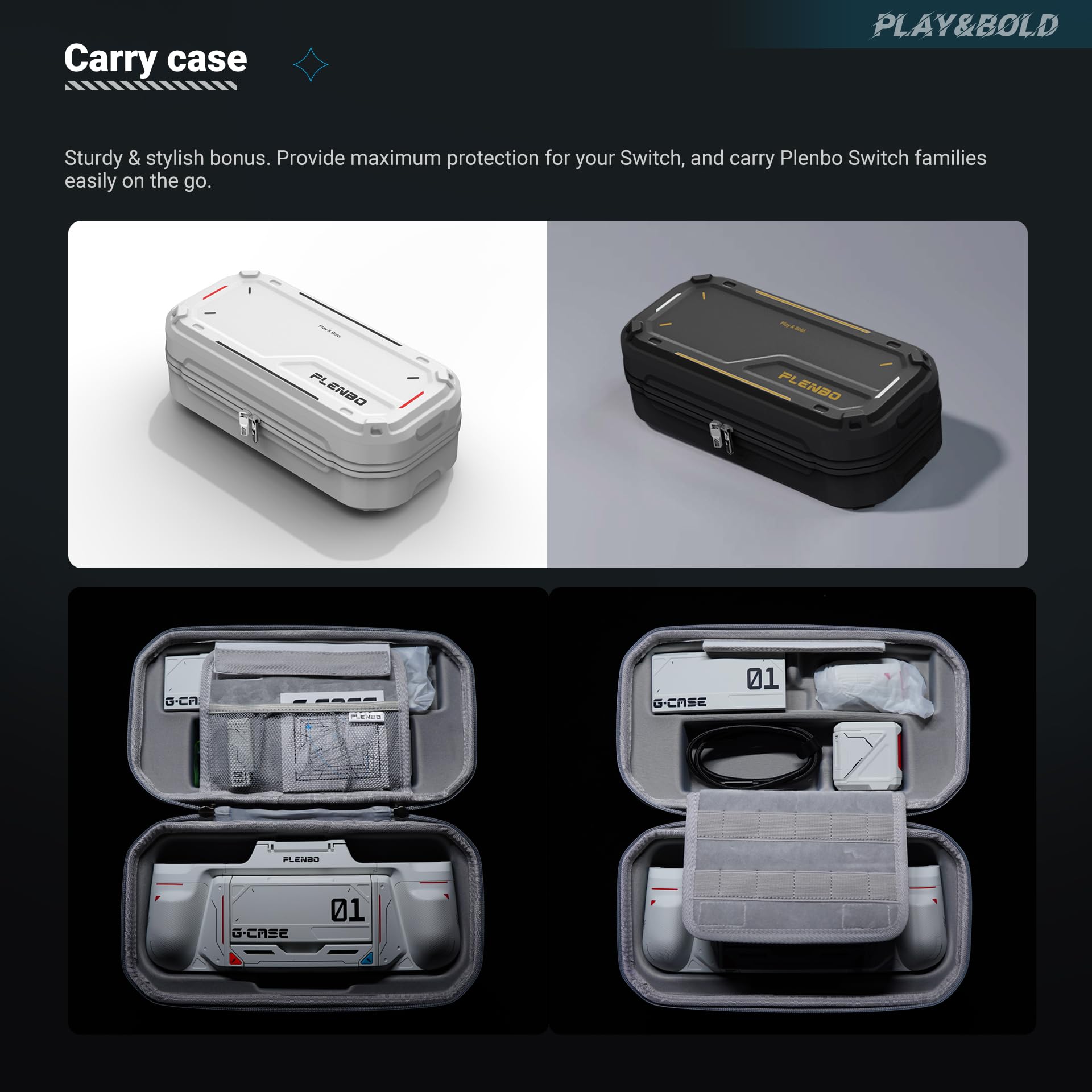 Plenbo G-case Family Kit (Upgraded) for Nintendo Switch OLED - Protective Grip Case, Dock Charger, BT 5.0 Controller Adapter, USB-C Cable & Carry Case in White | Perfect for Gaming on the Go & Family Entertainment