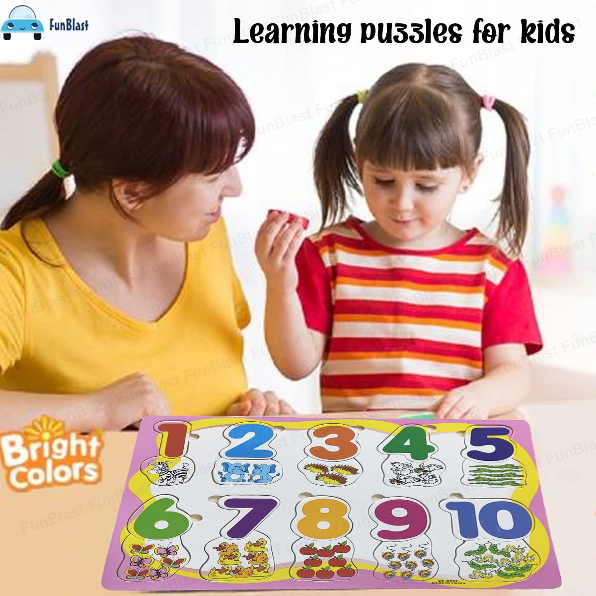 FunBlast Wooden Numbers Learning Board for Kids 0-10 | Montessori Math Educational Toy | Counting Puzzle for Toddlers & Preschoolers | Perfect for Homeschooling & Classroom Learning Activities