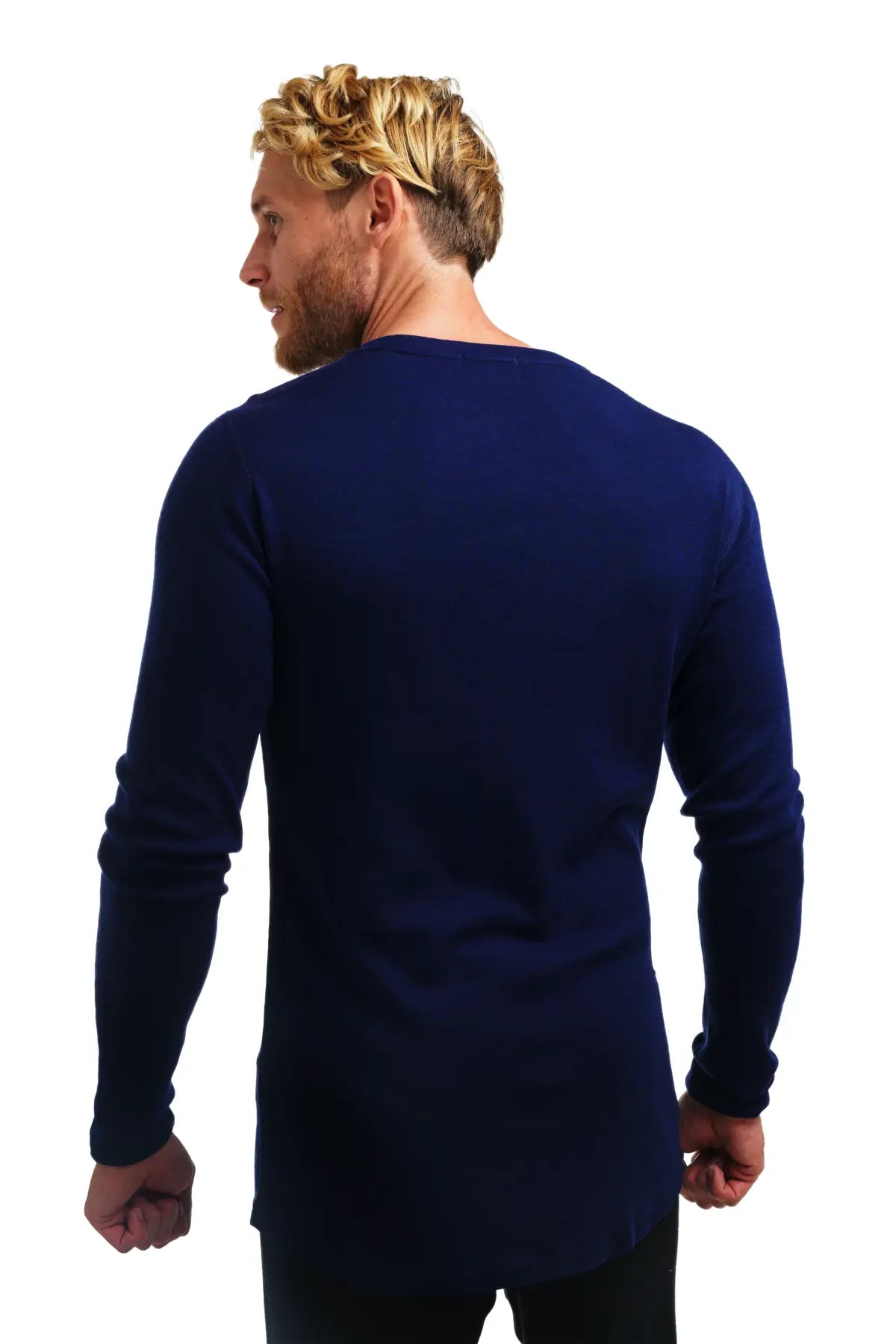 Premium Men's Merino Wool Long Sleeve Base Layer 250g - Navy Blue - Warm Winter Thermal Shirt for Hiking, Skiing & Outdoor Activities