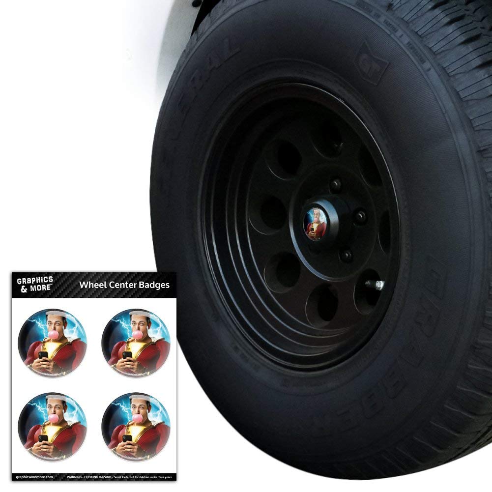 Shazam! Movie Bubblegum Poster Tire Wheel Center Cap Resin-Topped Badges & Stickers - Custom Car Accessories for DC Comics Fans & Movie Lovers