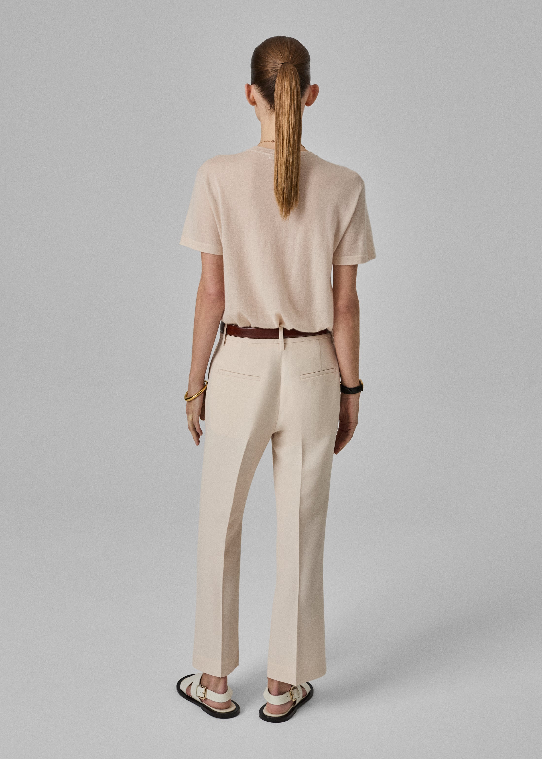 Cropped Flare Pants for Women - High Waisted Stretchy Wide Leg Trousers in Pale Pink | Casual Office Wear & Spring Outfits
