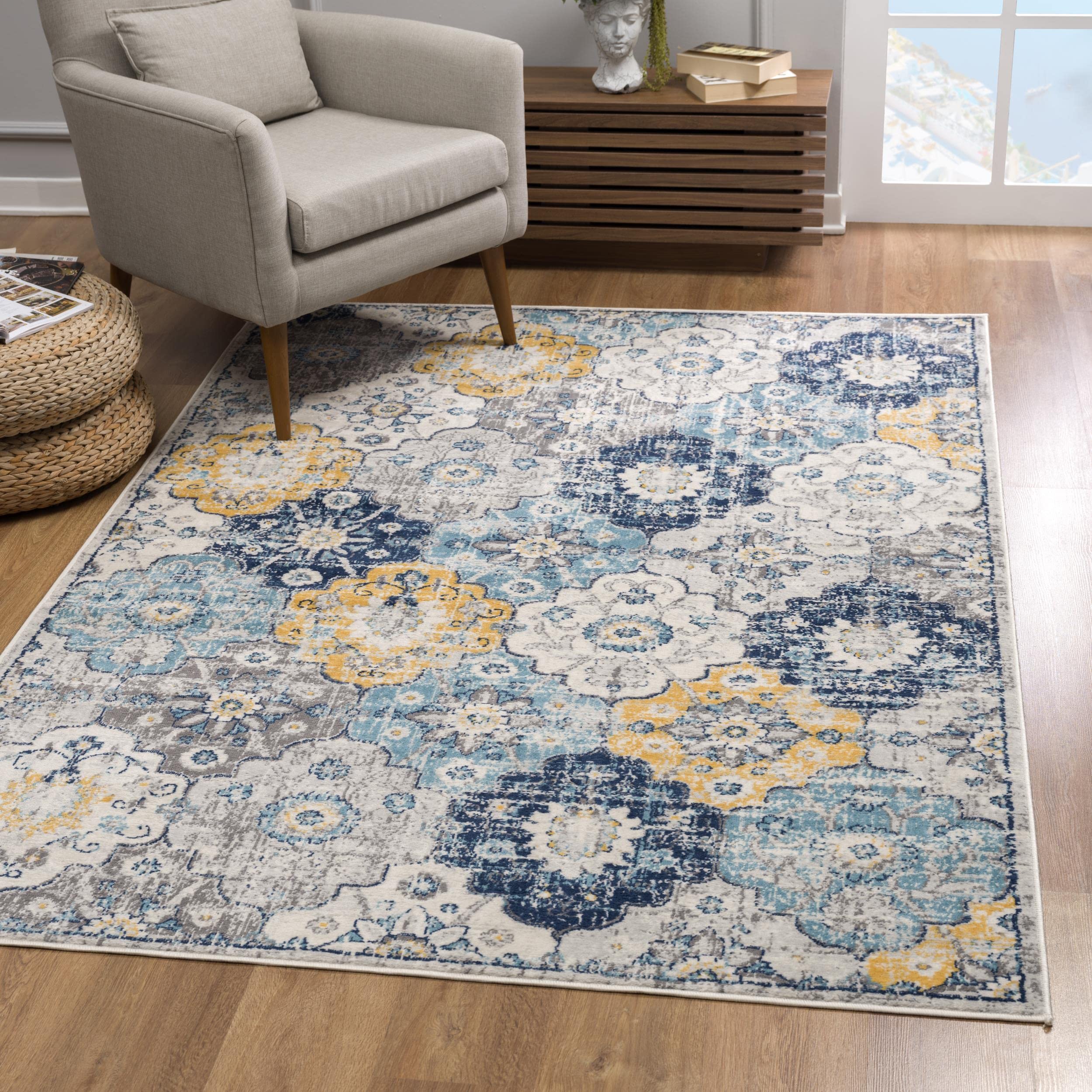 Savannah Contemporary Mid-Century Modern Blue Grey Indoor Area Rug - 8' x 8' (7'5