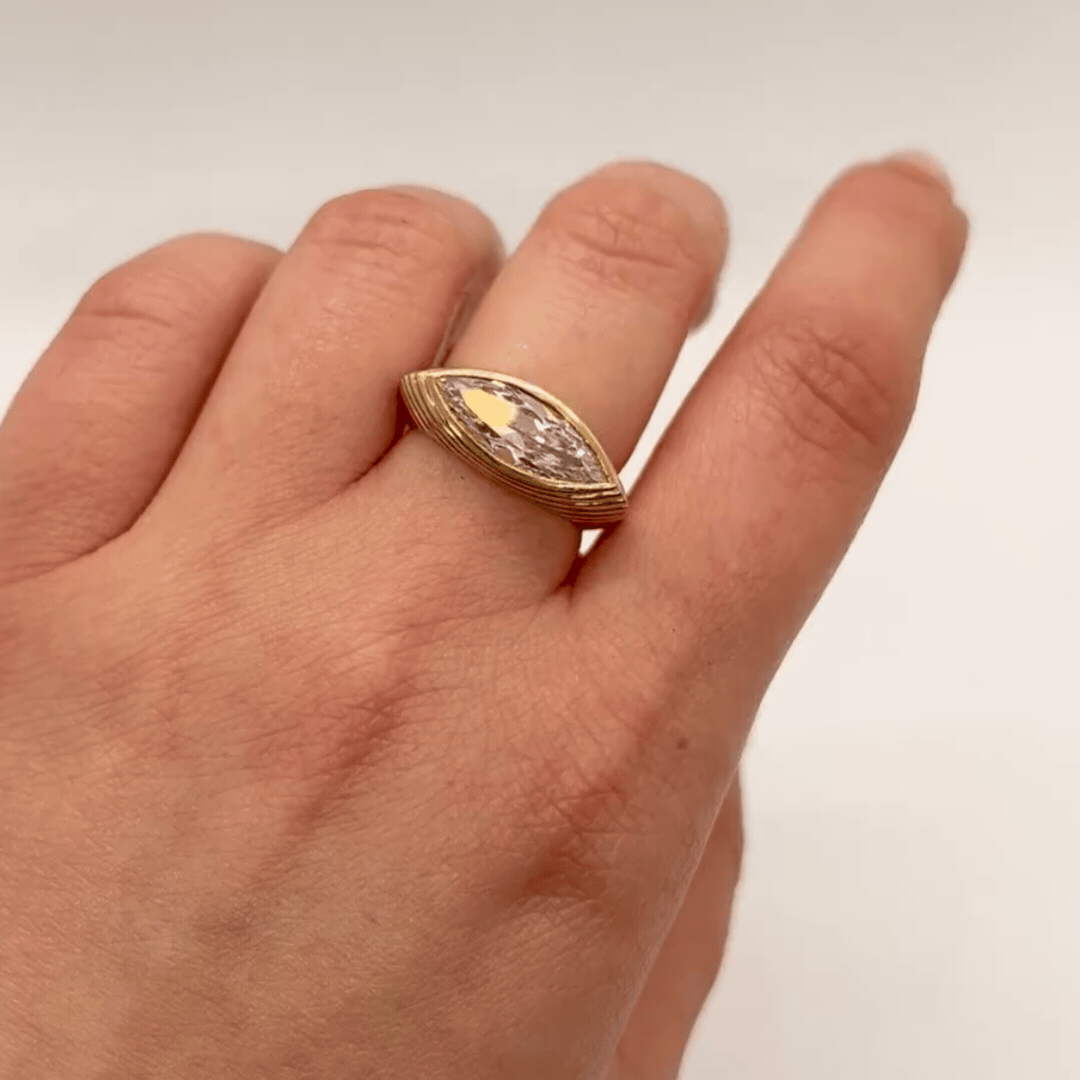 Vintage Marquise Cut East West Ring - Elegant Antique Style Column Ring for Women | Perfect for Weddings, Anniversaries & Special Occasions