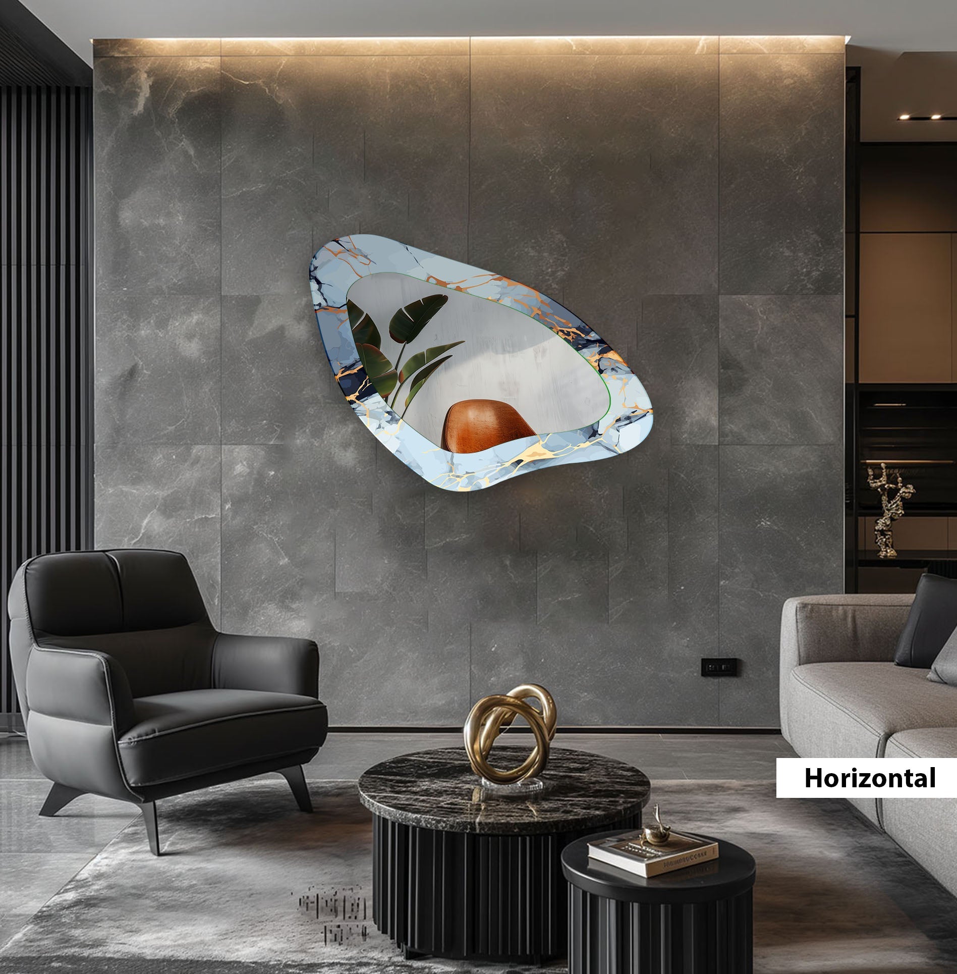 Blue Marble Decorative Glass Wall Mirror - Elegant Round Bathroom Vanity Mirror for Bedroom & Living Room Decor